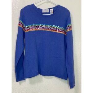 Vintage Lemon Grass Rainbow Sequin Angora Blend Sweater Womens Large